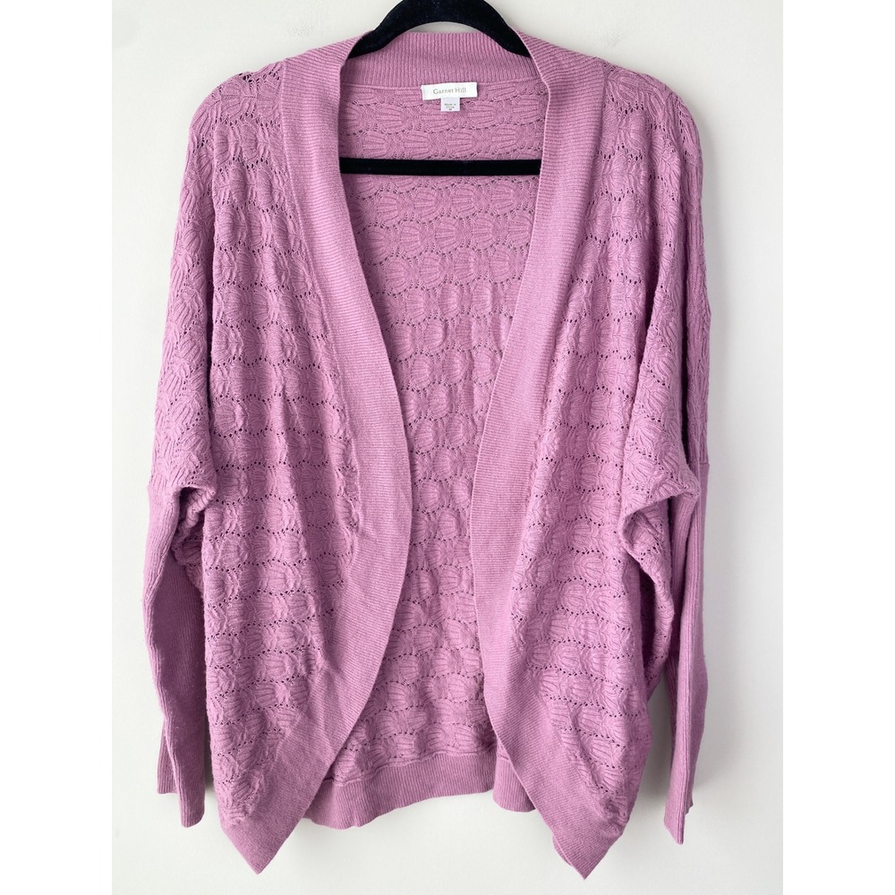 Garnet Hill Womens‎ Cashmere Wool Cardigan M Lavender Crochet Pastel Coquette